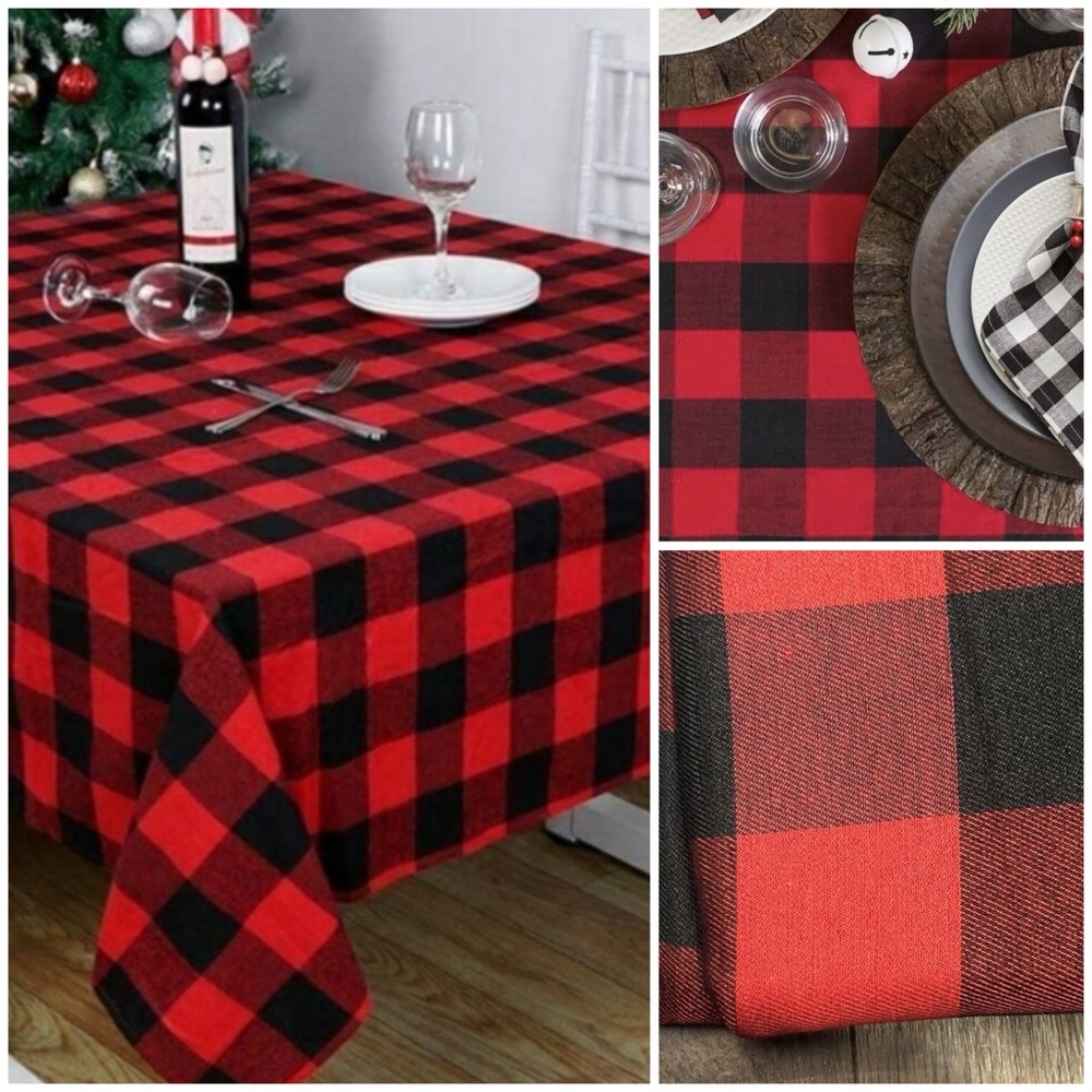 New CHRISTMAS Buffalo plaid tablecloth 60 x 84” inch water resistant Easy Care - Picture 2 of 12
